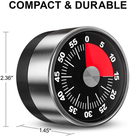 Kitchen Magnetic Visual Cooking Mechanical Timer with Loud Alarm, No Batteries Required, Stainless Steel, Countdown 60 Minute Wind Up Timer for Study, Chef, Teacher, Office (White)