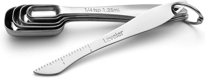 Spring Chef Stainless Steel Measuring Spoons Set of 7 with Leveler, Rectangular Metal Teaspoon & Tablespoon Measuring Spoons for Dry & Liquid Ingredients - Nesting Kitchen Gadgets For Baking & Cooking