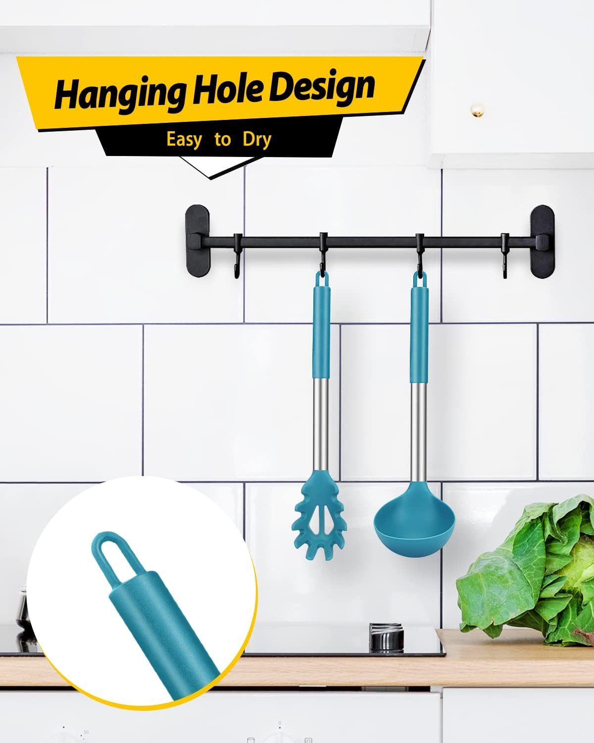 Silicone Pasta Fork and Ladle Spoon Set, Large Non Stick Kitchen Utensils for Cooking,Stirring,Serving Spaghetti, Soup, Sauce (GRAY)