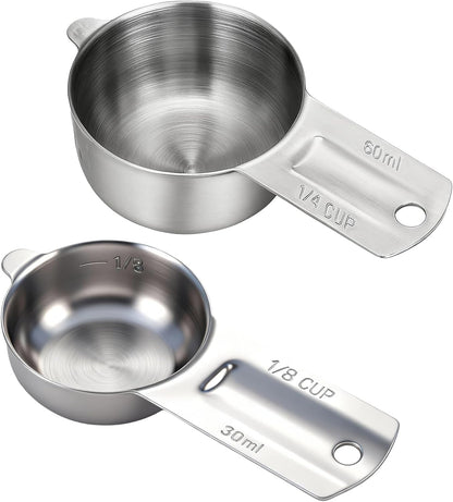 2PCS 1/4Cup Measuring Cup Scoop(60ml, 2oz) Stainless Steel Coffee Measuring Scoops for Flour Rice Dog Food Wet and Dry Ingredients, Dishwasher Safe
