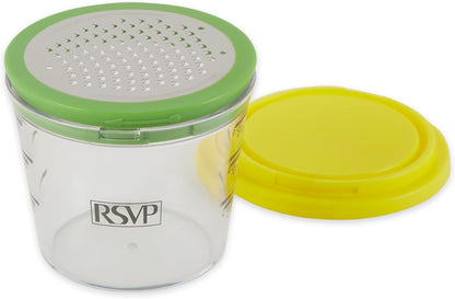 RSVP International Kitchen Collection Multi-Function Zester/Grater, Airtight and Leak Proof Container, Dishwasher Safe, 6 oz Capacity, Yellow