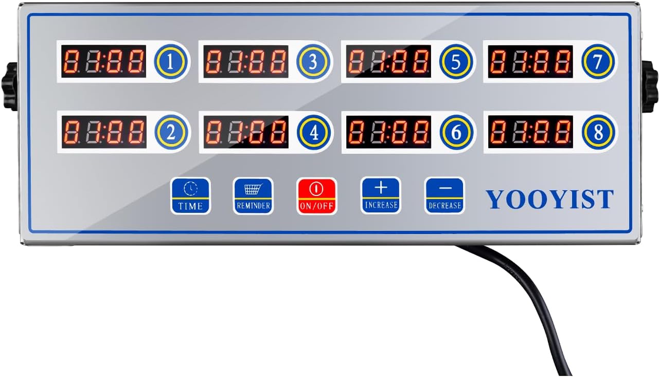 Precision Kitchen Timers for Cooking – 8 Channel Commercial Kitchen Timer Restaurant Kitchen Supplies – Stainless Steel Digital LED Chef Cooking Timer – Reminder Function, Loud Alarm, Black