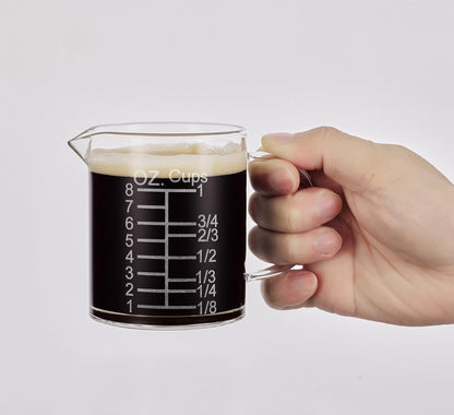 Ackers Etched Graduated Glass Measuring Cup - [Insulated Handle | V-Shaped Spout] - High Borosilicate Glass Measuring Cup for Kitchen or Dining, Easy to Read, 500 ML (16 Oz, 2 Cup)