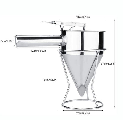 Stainless Steel Baking Funnel Dispenser with Stand for Takoyaki Pancake Batter Cupcake Pastries Desserts