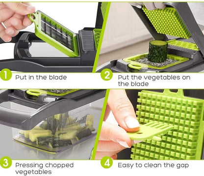 9 Blade All-in-1 Vegetable Chopper With Container, Mandoline Slicer Handheld For Kitchen, Dicing Blades, Coarse Cheese Grater, Grater, Wavy Slicer, Egg Separator, Hand Protector Perfect For Wowen.