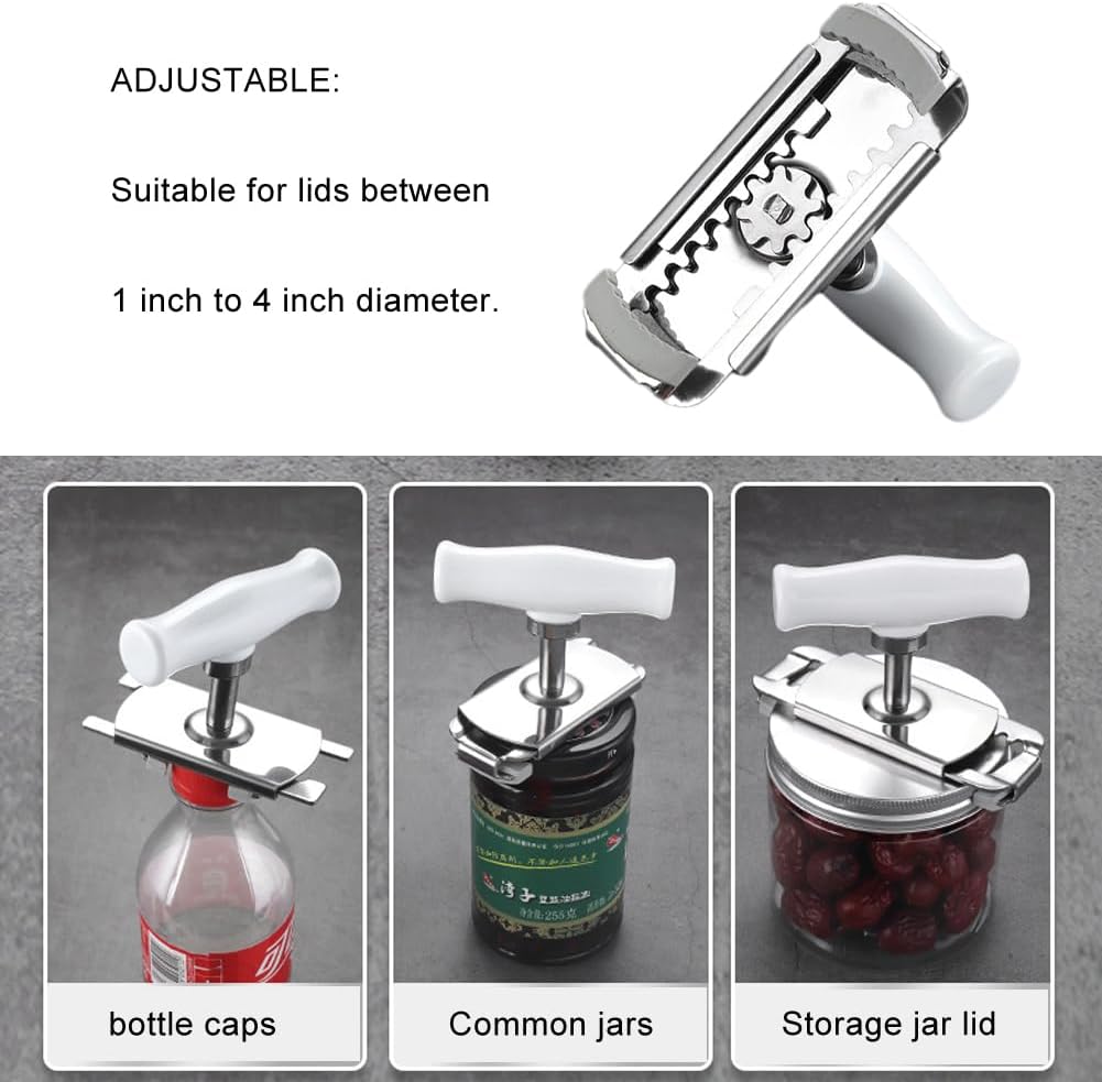 Jar Opener Stainless Steel Adjustable Tool for 1-4 inches Bottle Can Lids, Fit Seniors, Arthritis, Women, Chilren, Weak Hands