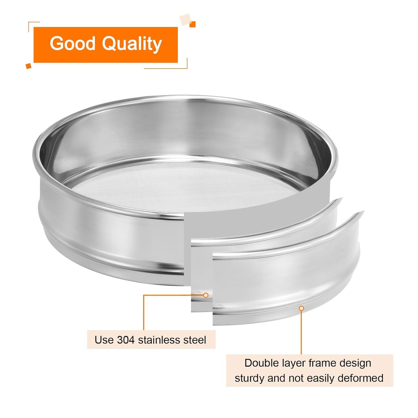 PATIKIL 10 Mesh Lab Sieve, 8" Diameter Test Sieve 304 Stainless Steel Wire Cloth (2mm) for Industrial Laboratory