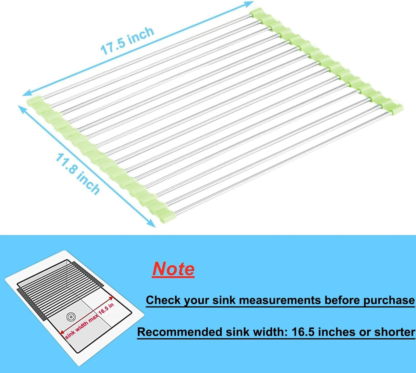 Seropy Roll Up Dish Drying Rack Over The Sink for Kitchen Sink Drying Rack Folding Dish Drainer Mat Rolling Dish Rack Sink Rack Stainless Steel Kitchen Dry Rack Black 17.5x15.7 Inch