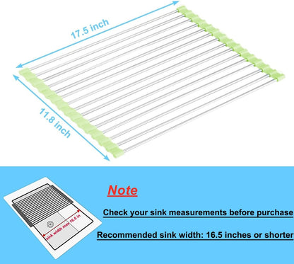 Seropy Roll Up Dish Drying Rack Over The Sink for Kitchen Sink Drying Rack Folding Dish Drainer Mat Rolling Dish Rack Sink Rack Stainless Steel Kitchen Dry Rack Black 17.5x15.7 Inch
