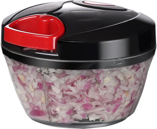 Ourokhome Manual Food Processor Vegetable Chopper, Portable Hand Pull String Garlic Mincer Onion Cutter for Veggies, Ginger, Fruits, Nuts, Herbs, etc., 500ml, Deep Blue