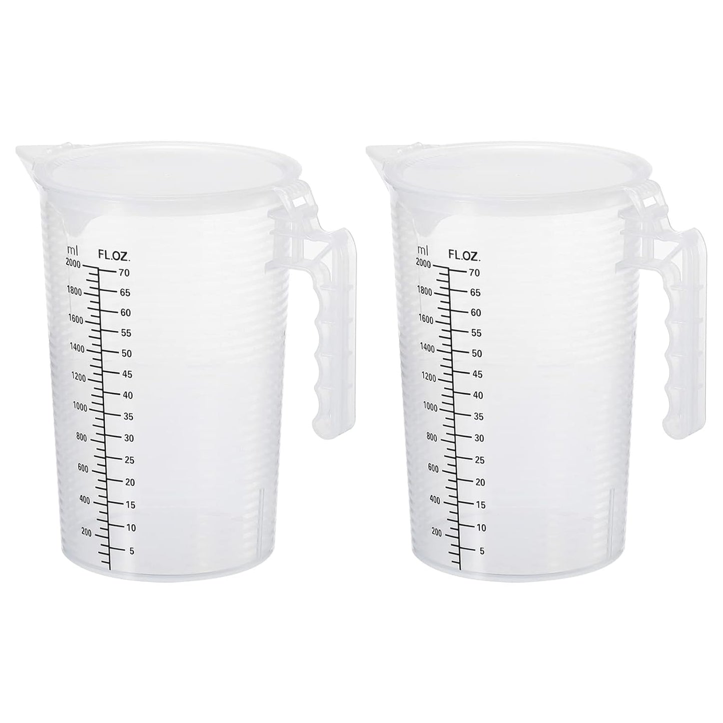 PATIKIL Graduated Beaker, 2 Pack 100ml PP Plastic Liquid Measuring Cup Double Sided Black Graduations with Handle Lid and Spout for Lab Kitchen Home