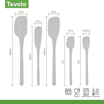 Tovolo Stainless Steel Handled Silicone Spatula Set of 5 White, Dishwasher Safe Kitchen Spatula Set for Cooking Baking, Non Toxic BPA Free Silicone Spatula set with Metal Steel Handle