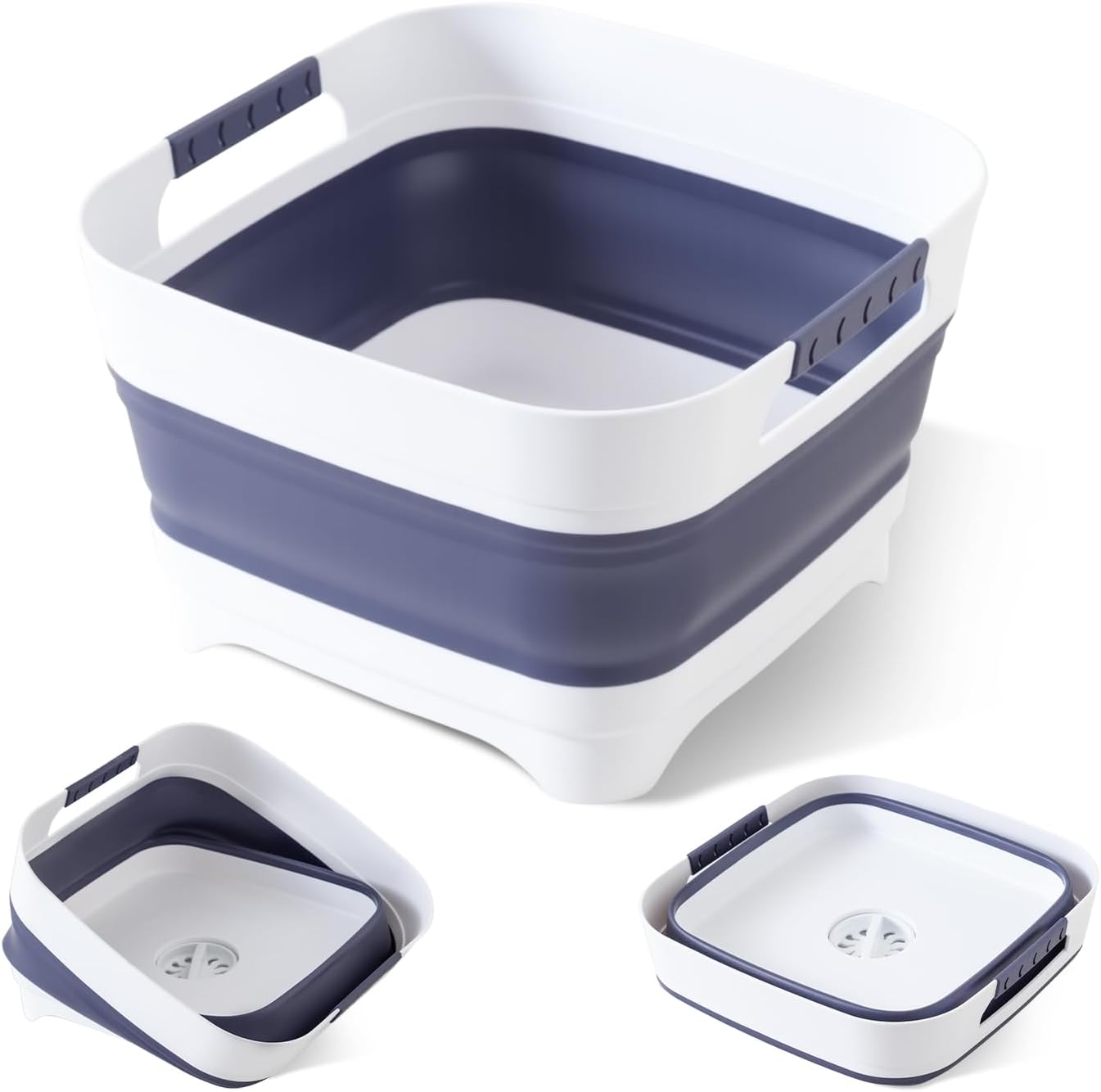 2.6 Gal/10L Collapsible Wash Basin with Drain Plug, Portable Foldable Dish Tub, Large Capacity Space-Saving Sink for Baby Bottles, RV, Camping, Kitchen, Travel & Outdoor Use