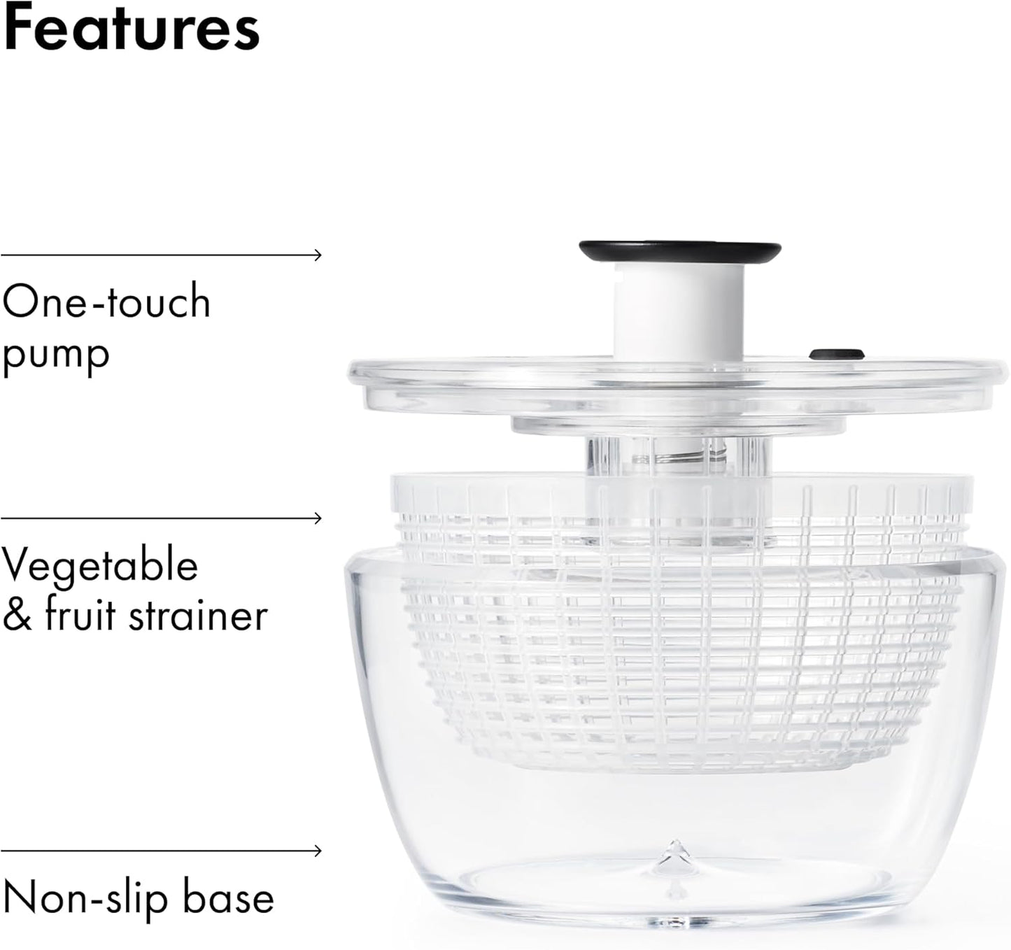 OXO Good Grips Salad Spinner - Large, Green Lettuce & Fruit Washer, BPA-Free, Easy One-Hand Pump