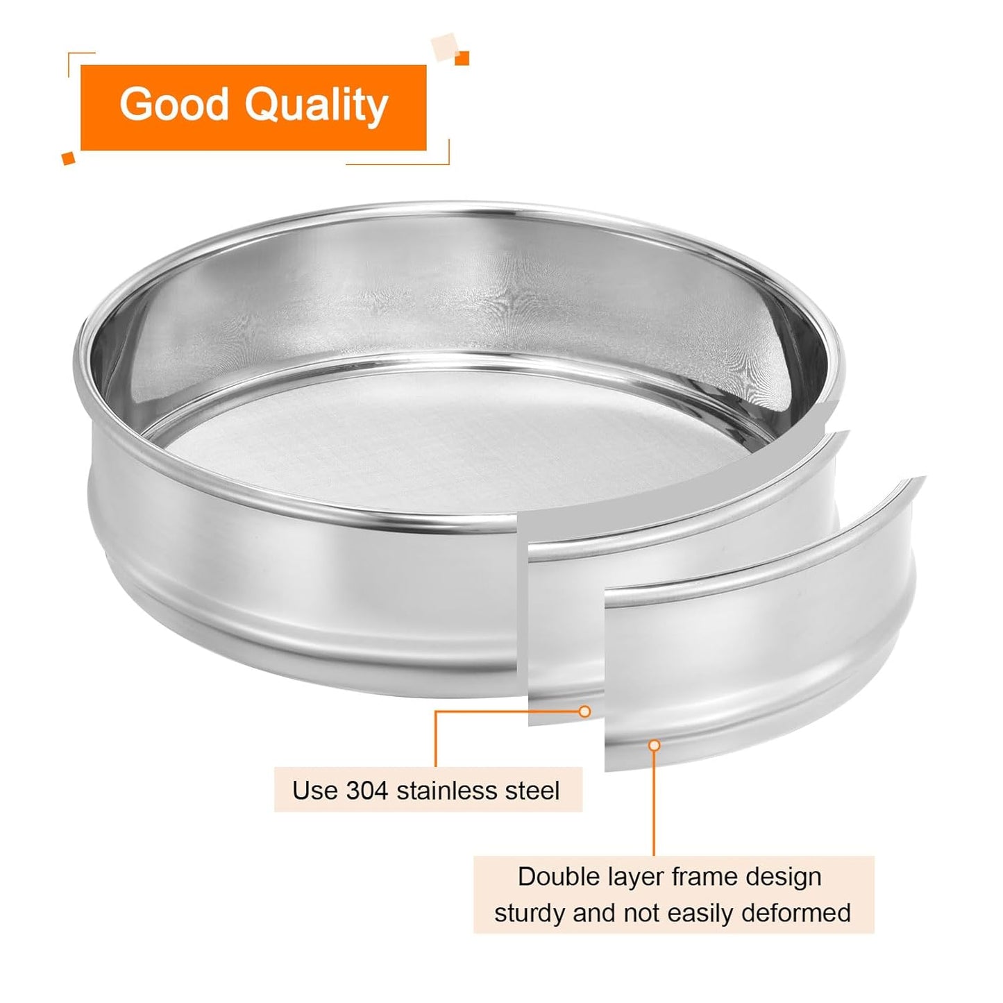 PATIKIL 40 Mesh Lab Sieve, 8" Diameter Test Sieve 304 Stainless Steel Wire Cloth (0.45mm) for Industrial Laboratory - Colors A