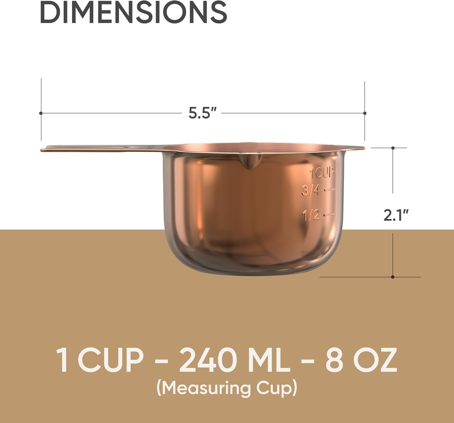 Color Up 2 Cup Measuring Cup, 480ml Stainless Steel Metal, Easy-Pour Spouts, Engraved Markings, Flat Base, Dishwasher Safe, for Dry and Liquid Ingredients