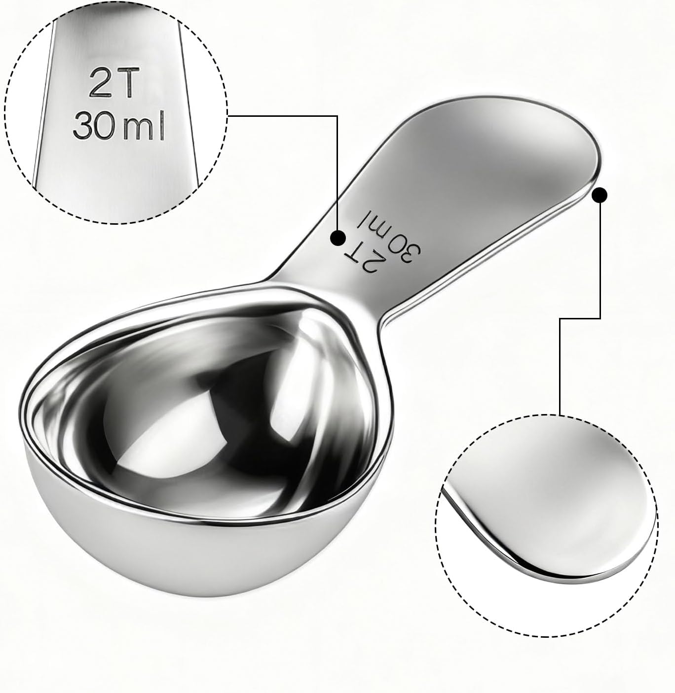 18/8 Stainless Steel Coffee Measuring Spoon 2 Tablespoon Coffee Scoop Short Handle Measuring Spoon for Ground Coffee Tea Sugar Flour Exact Measuring Spoons (30ml)