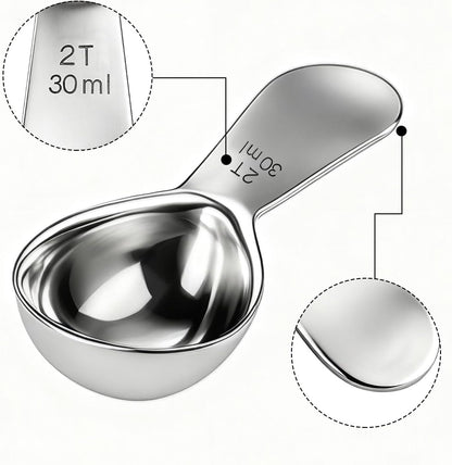 18/8 Stainless Steel Coffee Measuring Spoon 2 Tablespoon Coffee Scoop Short Handle Measuring Spoon for Ground Coffee Tea Sugar Flour Exact Measuring Spoons (30ml)