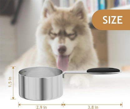 LEIFENY 2PCS 1/8CUP(30ml) Dog Cat Food Scoop, Stainless Steel Measuring Cup, Metal Pet Scooper with Inner Precision Scale Measurement