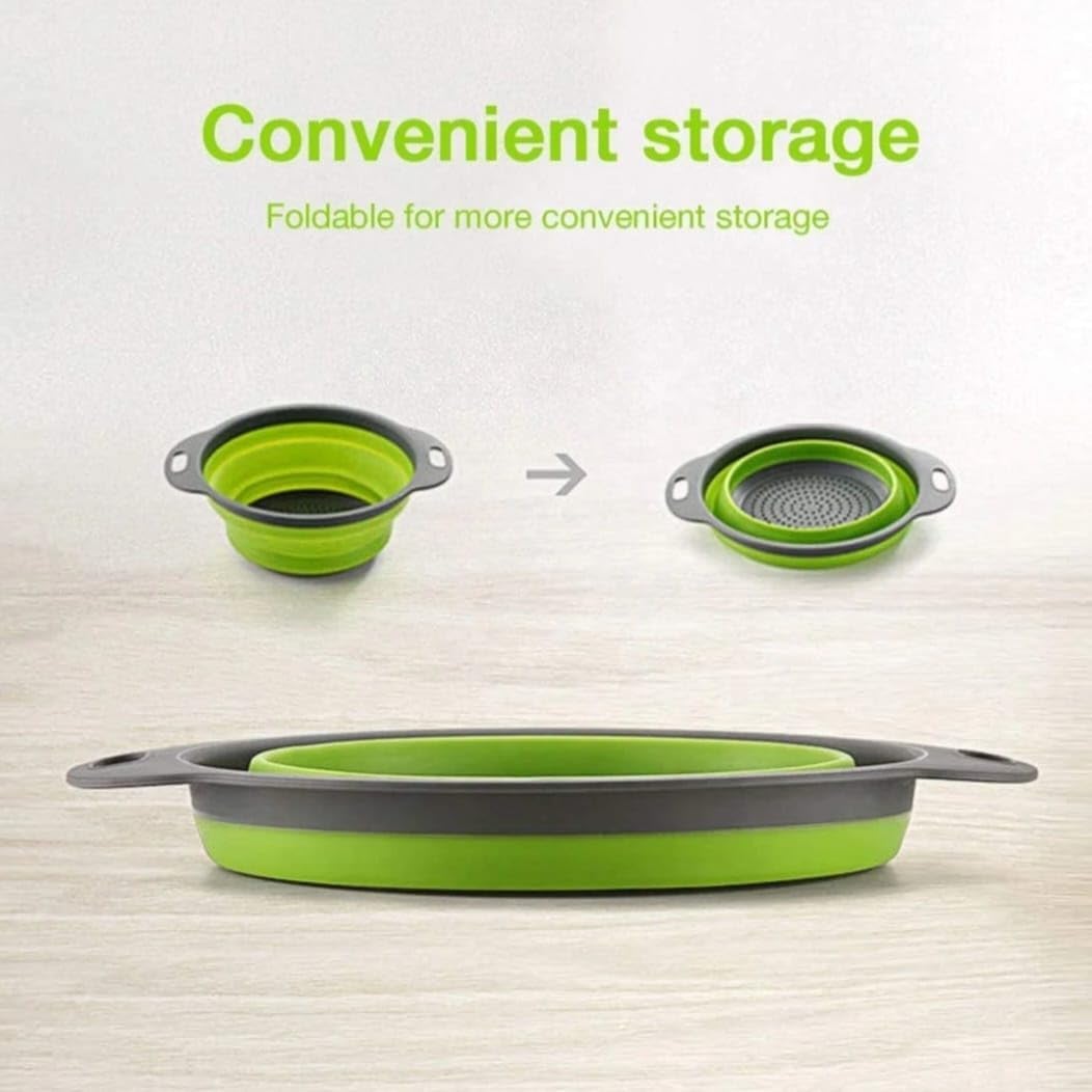 Collapsible Silicone Colander Set of 2 (Large & Small) (Green)