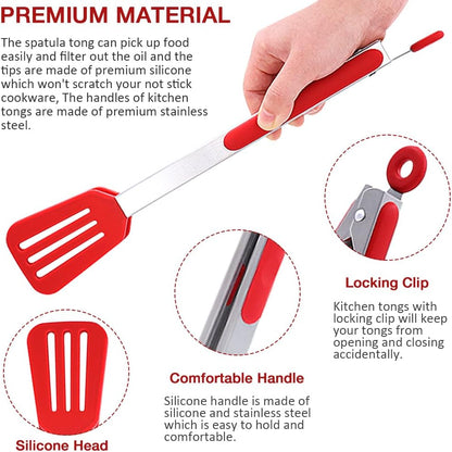 Mini Silicone Serving Tongs Set of 3, Small Kitchen Tongs (7 inch) with Silicone Tips and Stainless Steel Handle, Cooking Tongs for Salads, Pasta, Steaks, Vegetables