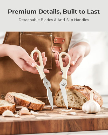 OOU White Bear Kitchen Scissors, All Purpose Heavy Duty Sharp Kitchen Shears Dishwasher Safe, Cooking Shears for Meat Chicken Fish Poultry Herb Bread