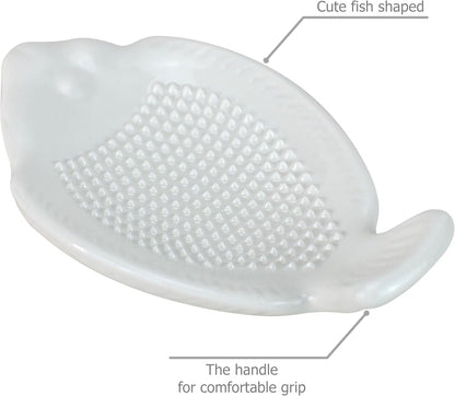 EIKS 2 Pack Ceramic Grater Dish with Small Size Fish Shaped for Grinding Wasabi Ginger Garlic Carrot Fruits Vegetables, Used for Home Kitchen Cooking Preparation