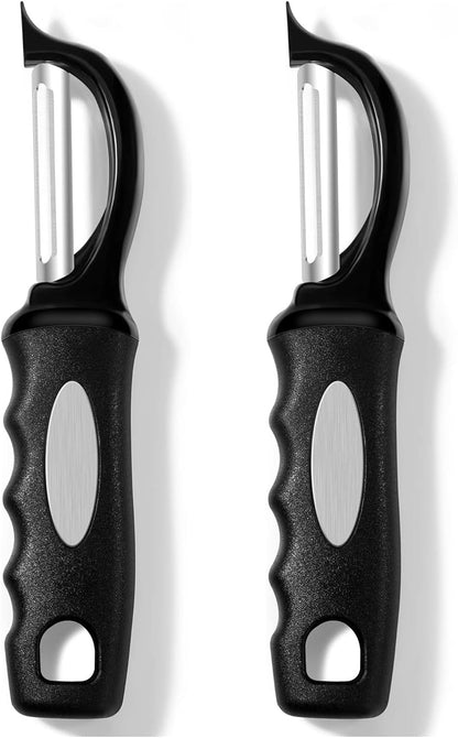 Rainspire Vegetable Peeler Potato Peelers for Kitchen, Sharp Stainless Steel Blades Veggie, Comfortable Handle Fruit Peeler, Carrot Peeler Apple Peeler Dishwasher Safe, Black, 2-Pack