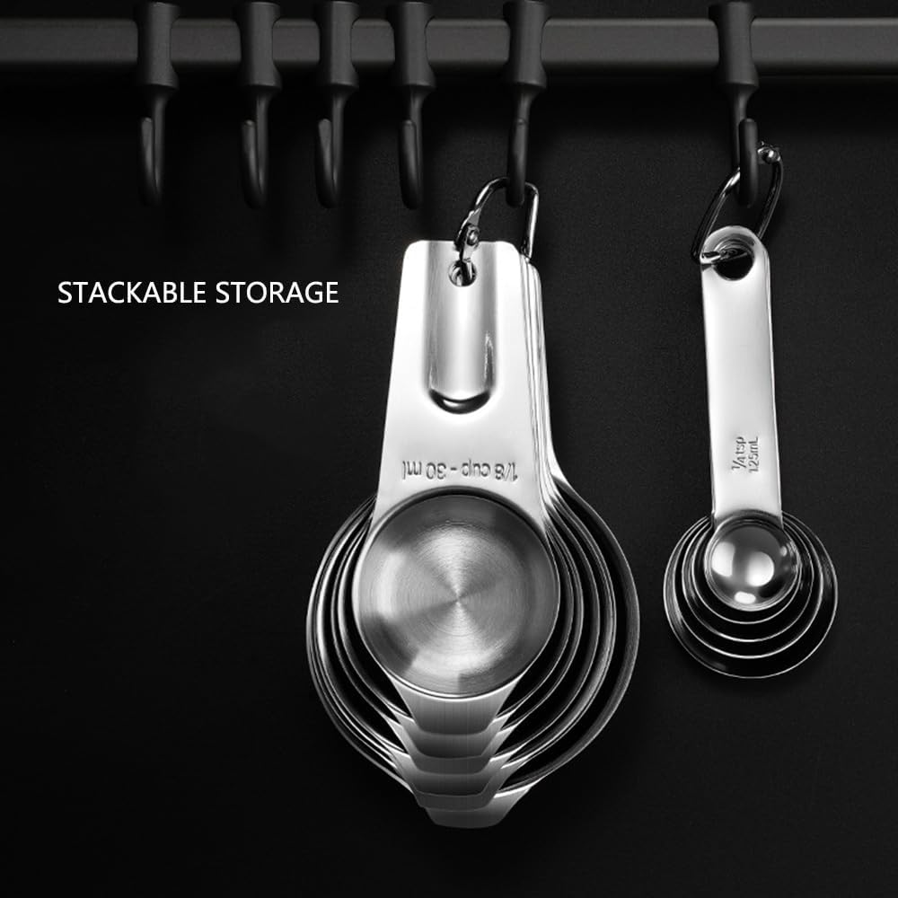 Measuring Cups and Spoons Set Heavy Duty 304 Metal Stainless Steel Measuring Cup Spoon Kitchen Gadgets for Cooking Baking (Set of 12)