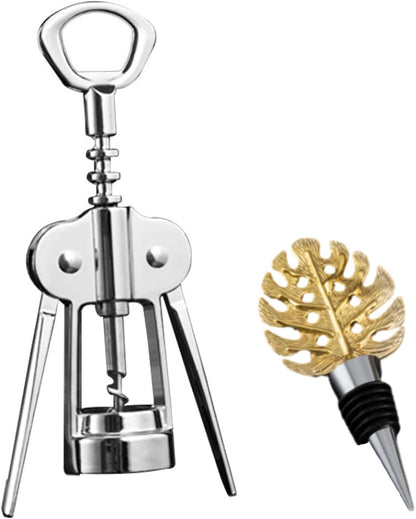 Premium Zinc Alloy Wing Corkscrew Wine Opener Set - Upgraded Cork Screw for Effortless Opening, Ergonomic Non-Slip Handle & Multifunctional Bottle Opener with Stopper