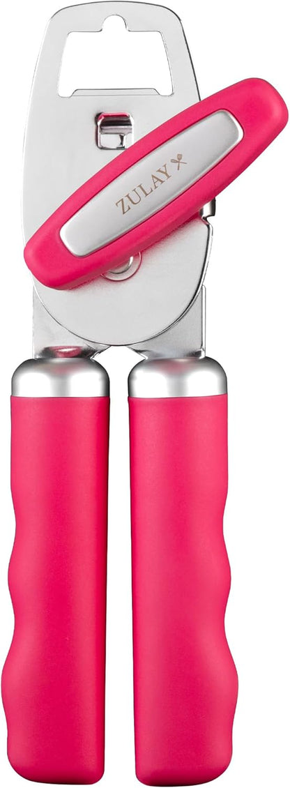 Zulay Kitchen Heavy Duty Stainless Steel Can Opener Manual with Bottle Opener - Rust Proof Manual Can Opener With Turn Knob & Comfy Soft Grip Handles - Black - Colors B
