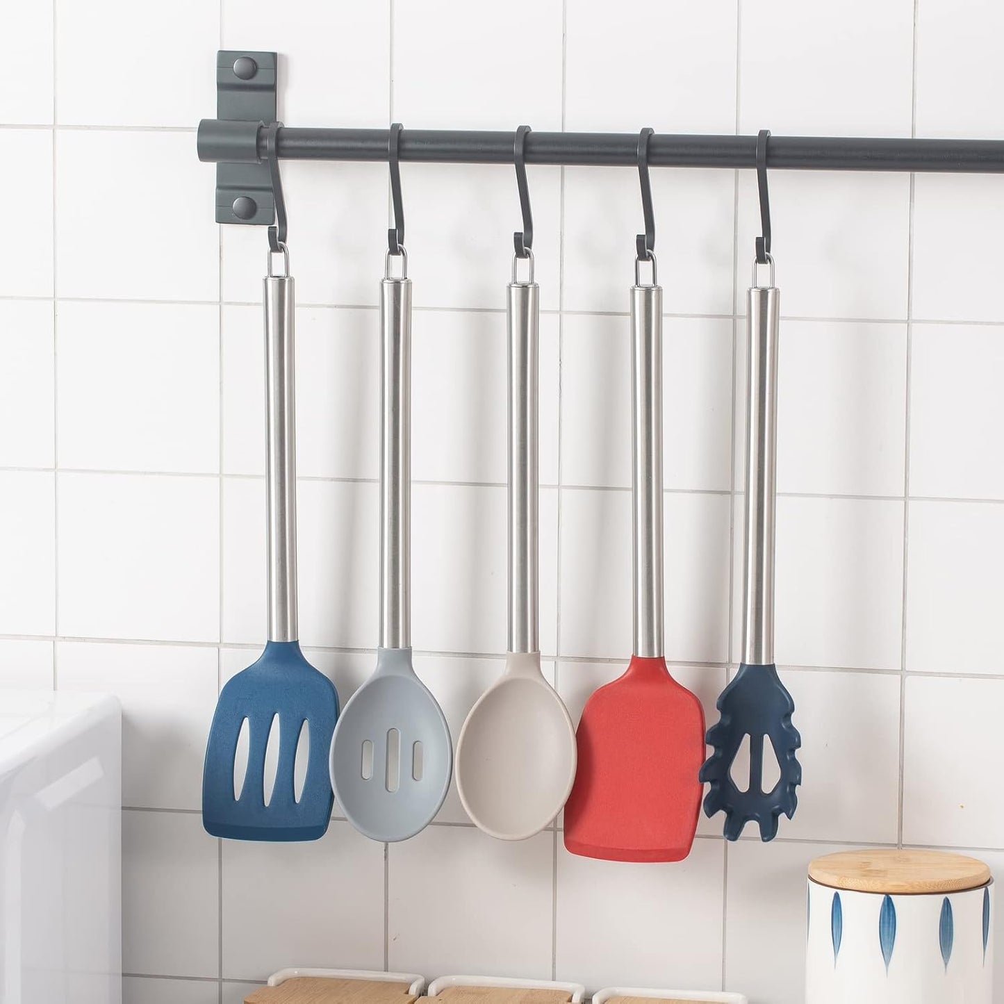 COOK WITH COLOR Silicone Cooking Utensils, Kitchen Utensil Set, Easy to Clean Silicone Kitchen Utensils, Cooking Utensils for Nonstick Cookware, Kitchen Gadgets Set, 10 Pieces, Green