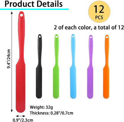 12PCS Silicone Jar Spatulas, Sourdough Stirring Spatula with Long Handle, Thin Jar Scraper for Kitchen, Cake, Cream, Butter, Jam