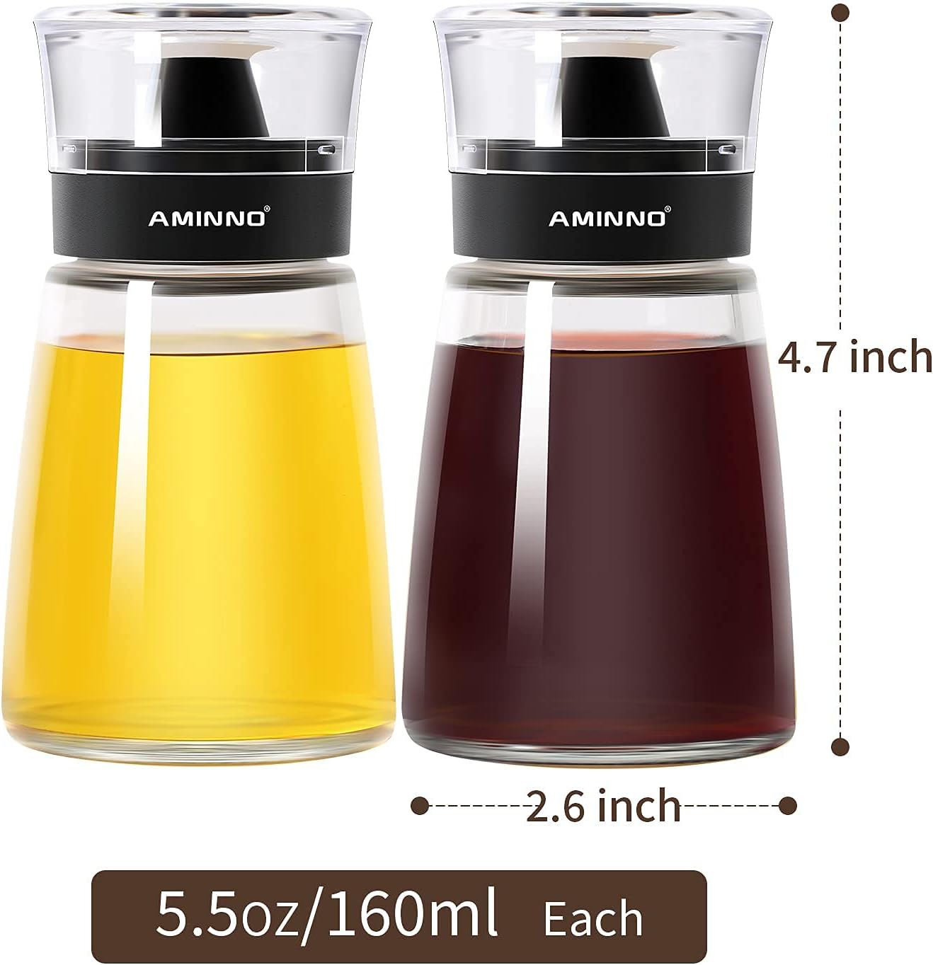 Oil and Vinegar Dispenser 2 Pack, Olive Oil and Vinegar Cruet Dispenser Bottle,Wide Opening(Easy Refilling) with lids, Sealed leakproof, Glass Oil Bottle for Kitchen Cooking, 9.5oz/280ml