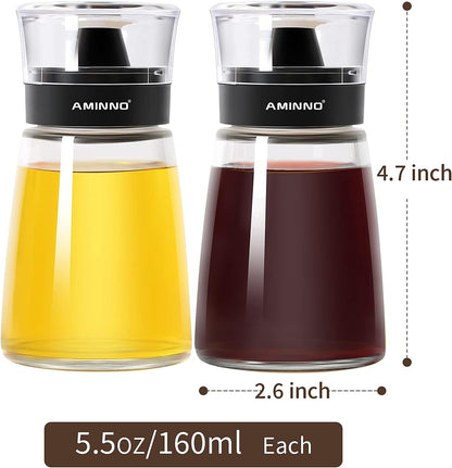 Oil and Vinegar Dispenser 2 Pack, Olive Oil and Vinegar Cruet Dispenser Bottle,Wide Opening(Easy Refilling) with lids, Sealed leakproof, Glass Oil Bottle for Kitchen Cooking, 9.5oz/280ml