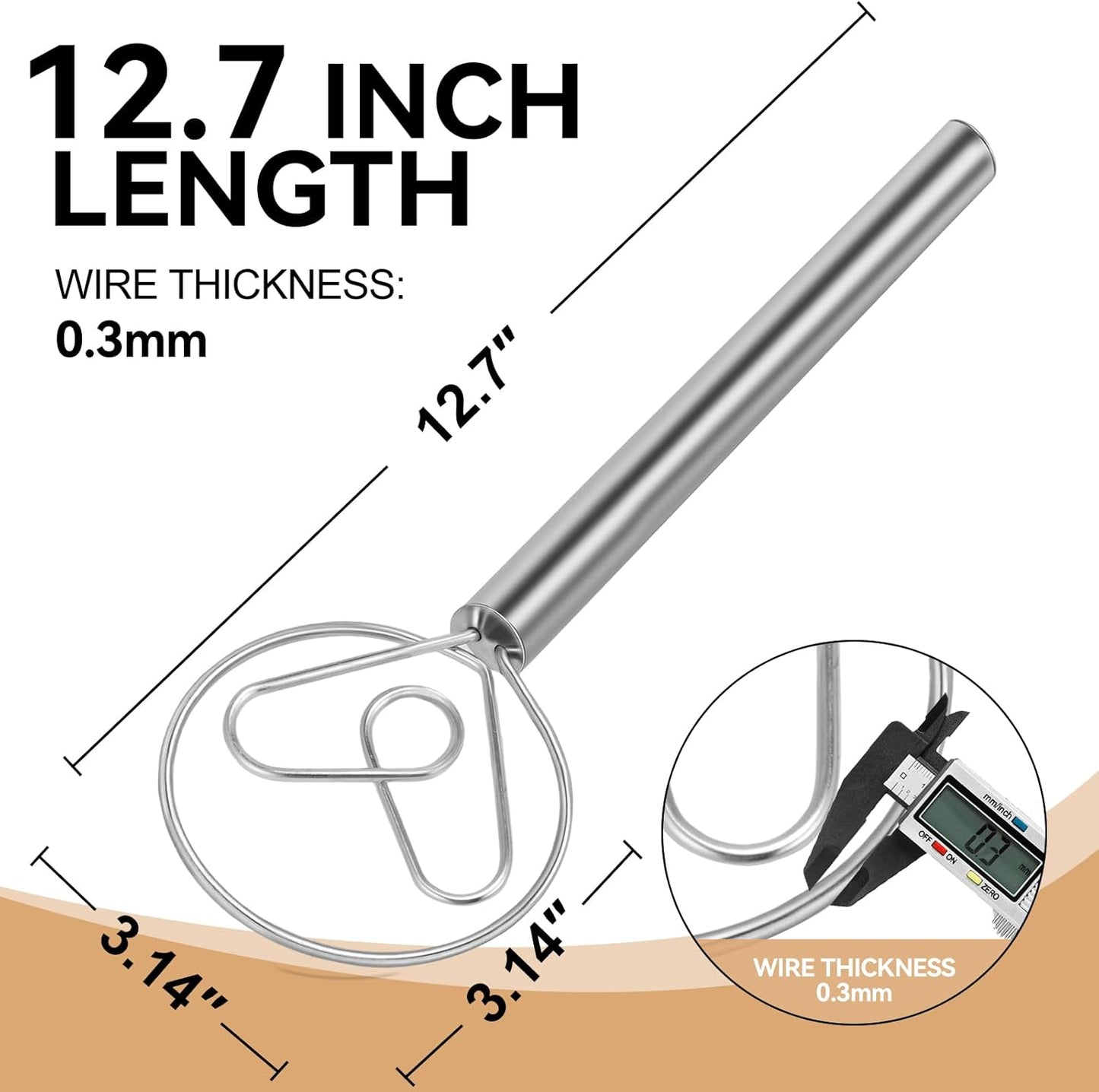 Danish Dough Whisk Dutch Bread Mixer Stainless Steel Hook Wooden Handle Baking Tools for Sourdough Pizza Pastry Cake Batter Making
