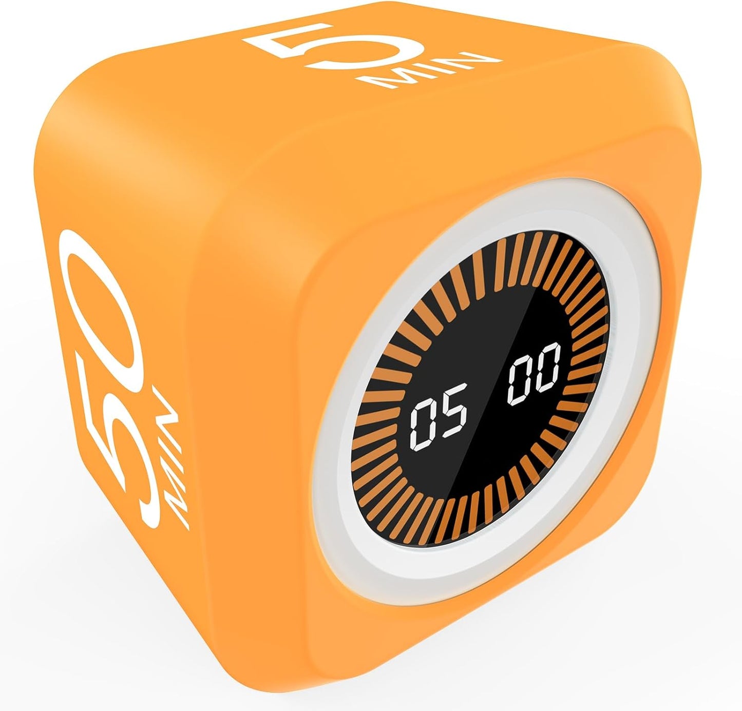 Rotating Cube Pomodoro Visual Timer 5, 25, 10 50 Minutes Preset, Rechargeable Desk Productivity Flip Custom Countdown Timer w/Silicone Cover, Silent Mode for ADHD Study, Work, School(Orange)