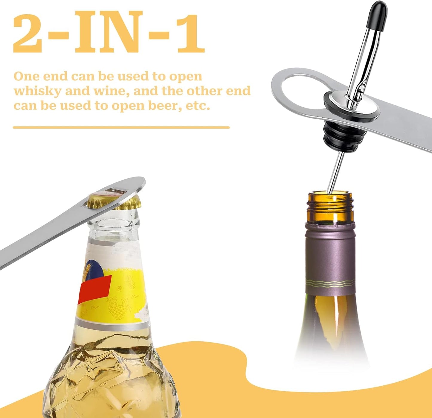 2 Pieces Bottle Opener and Pour Spout Remover Flat Bar Key for Bartenders Stainless Steel Speed Opener Multifunction Dog Bone Wine Bottle Opener for Home Kitchen Party and Bar