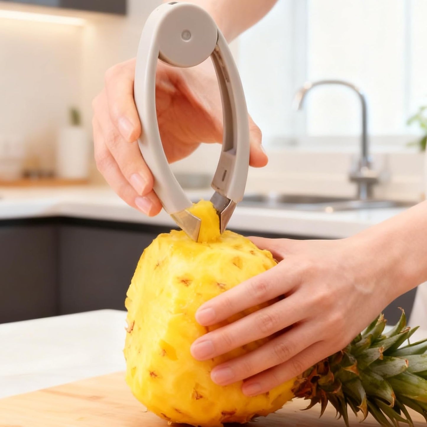 uxcell Strawberry Stem Remover Tool, Pineapple Eye Peeler with Non-Slip Handle for Fruit, Vegetable Tomato and Potato, Gray