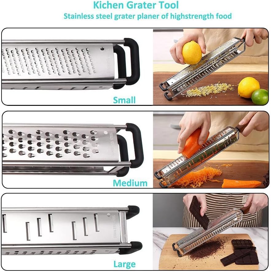 Lemon Zester, Stainless Steel Kitchen Cheese Grater, Plastic Cover Ergonomic Soft Black Handle