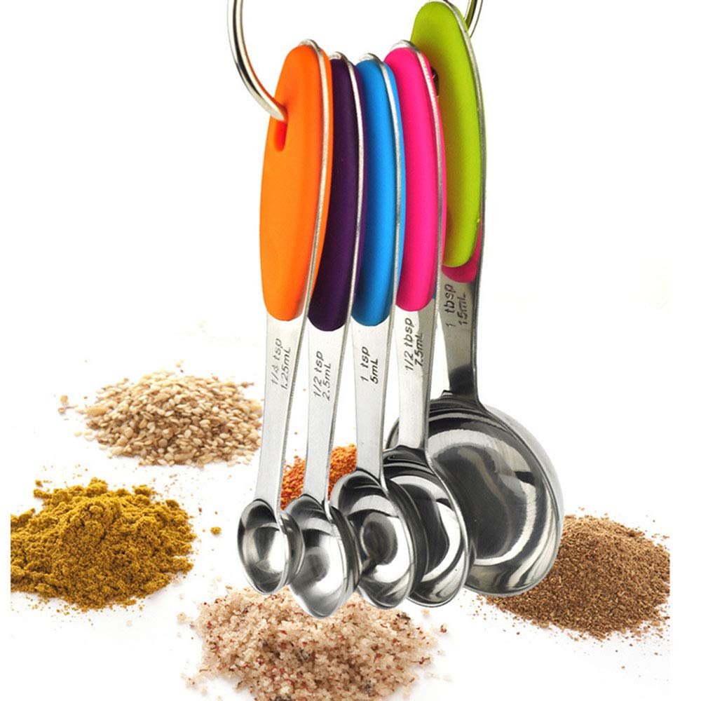 Magnetic Measuring Spoons Set, 9-Piece Stainless Steel with Leveler, Stackable Double-Sided Spoons, Black