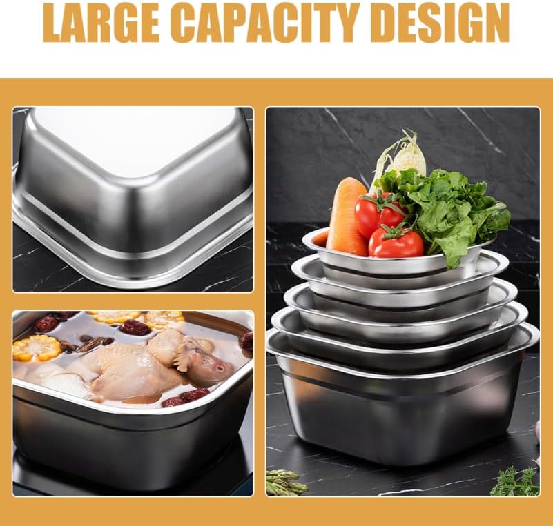 Multifunctional Square Vegetable Washing Basin 9.84 Inch Large Capacity Stainless Steel Kitchen Sink Tub for Food Prep and Cleaning