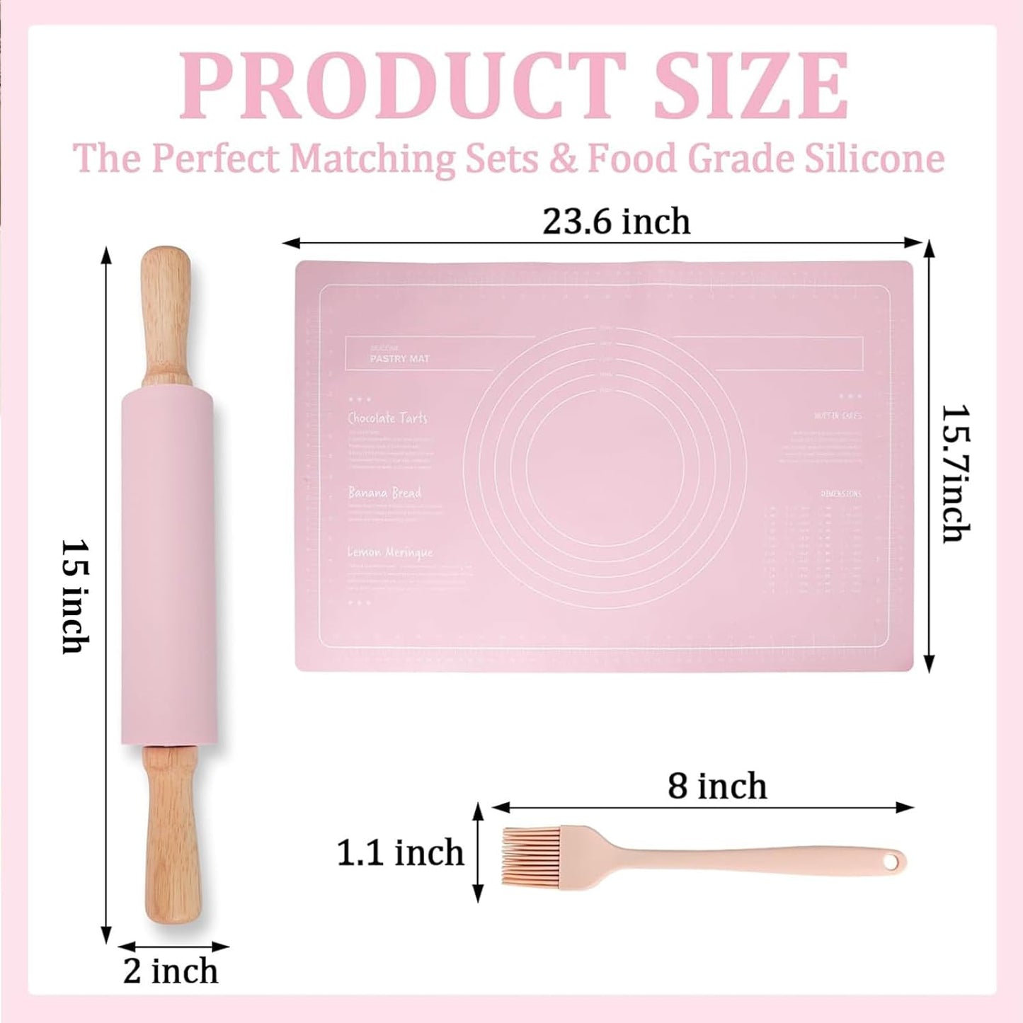 Silicone Rolling Pin for Baking,15Inch Pastry Dough Roller with Wooden Handle,Non Stick Surface Rolling Pin for Dough Cookie Pastry Tapered Dumpling Baking Supplies Kitchen Accessories