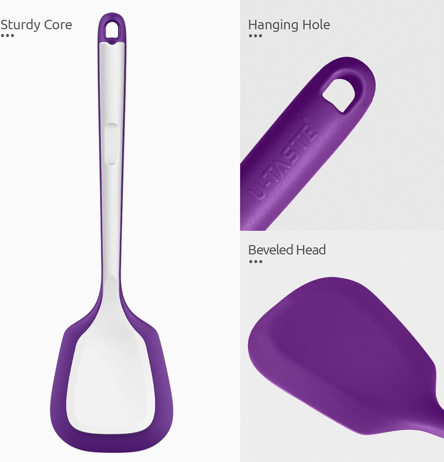 600ºF Heat Resistant Slotted Turner: U-Taste 13.6in Silicone Kitchen Spatula Flipper, 3.74in Wide Food Grade Flexible Thin Rubber Cooking Utensil for Egg, Pancake, Cookie in Nonstick Cookware (Red)