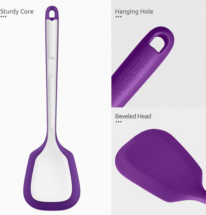 600ºF Heat Resistant Slotted Turner: U-Taste 13.6in Silicone Kitchen Spatula Flipper, 3.74in Wide Food Grade Flexible Thin Rubber Cooking Utensil for Egg, Pancake, Cookie in Nonstick Cookware (Red)