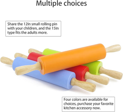 Silicone Rolling Pin for Baking Non-stick Rolling Pin Dough Roller Wooden Handle Kitchen Accessories Pastry Roller