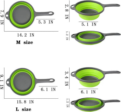 Kitchen Collapsible Colanders Set,Collapsible Colanders with Handles,Dishwasher Safe,Space-Saver Folding Strainer Colander for Draining Pasta Vegetable Fruits (Green)
