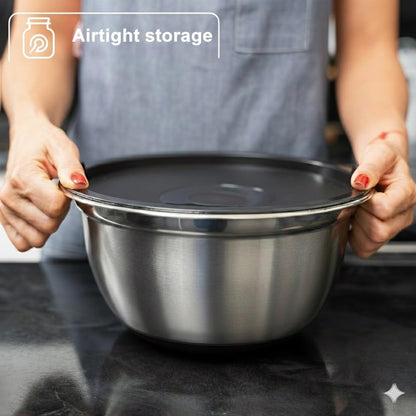 WHYSKO Stainless Steel Mixing Bowls with Lids Set - 5 Rustproof Metal Nesting Mixing Bowls for Kitchen, Meal Prep, Baking, Cooking, Storage - Includes 3 Grater Attachments, Dishwasher Safe