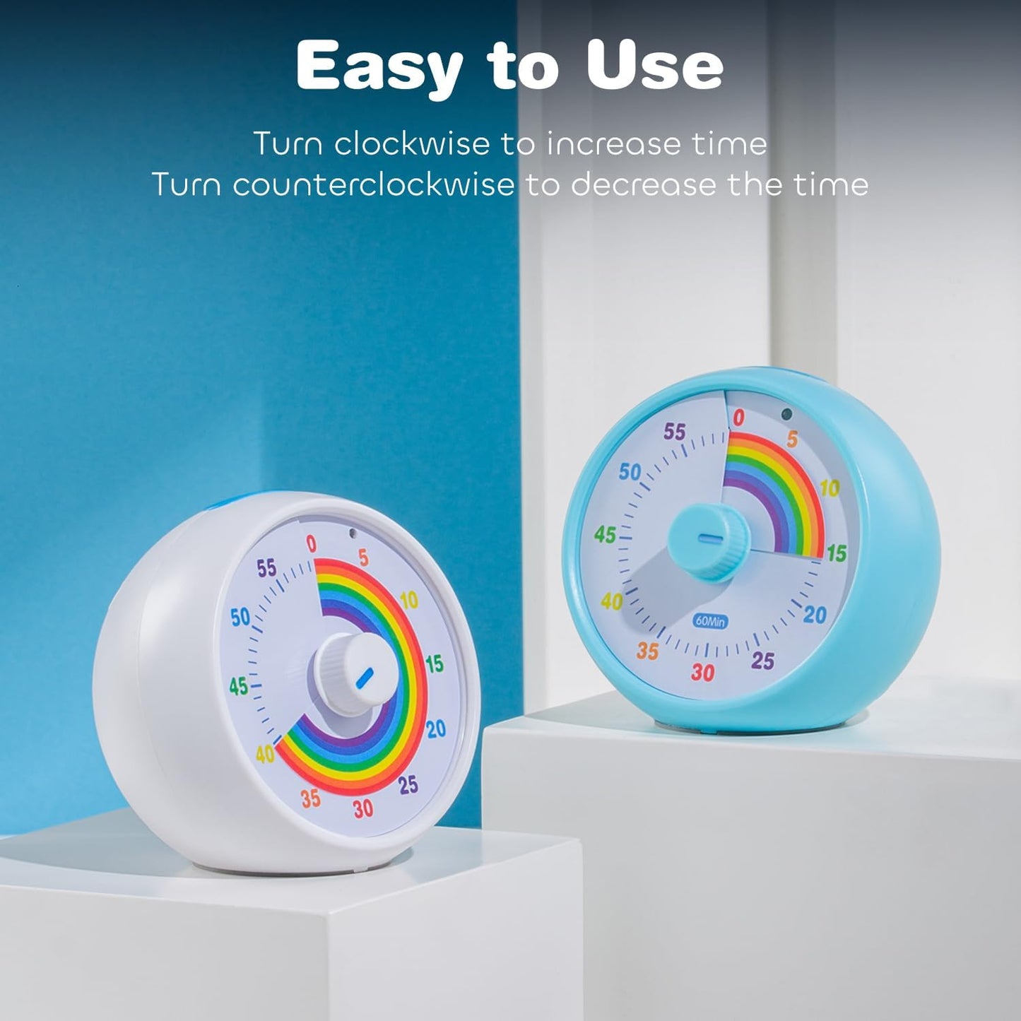 Visual Timer for Kids, 60-Minute Countdown for Classroom Office Kitchen, Desk Timer Kids Time Management Tools with Silent Operation, Pomodoro Timer Rainbow Pattern Purple