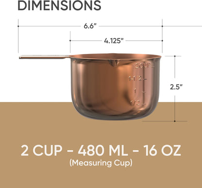 Color Up 2 Cup Measuring Cup, 480ml Stainless Steel Metal, Easy-Pour Spouts, Engraved Markings, Flat Base, Dishwasher Safe, for Dry and Liquid Ingredients